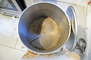 Odd looking gray goop leftover in the mash tun.