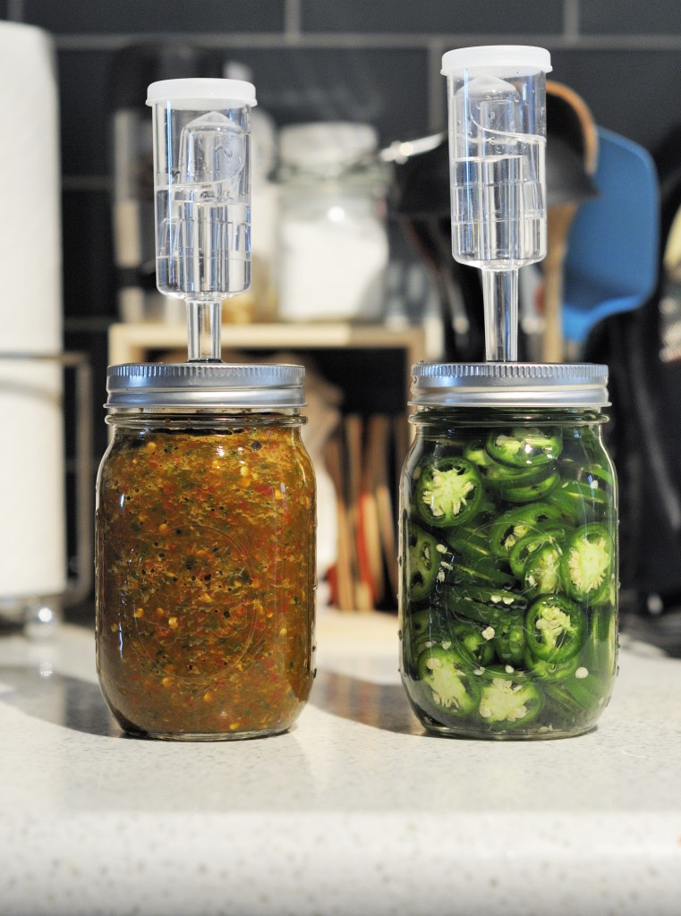 Jalepeno slices and chili paste ready to be transformed through fermentation.